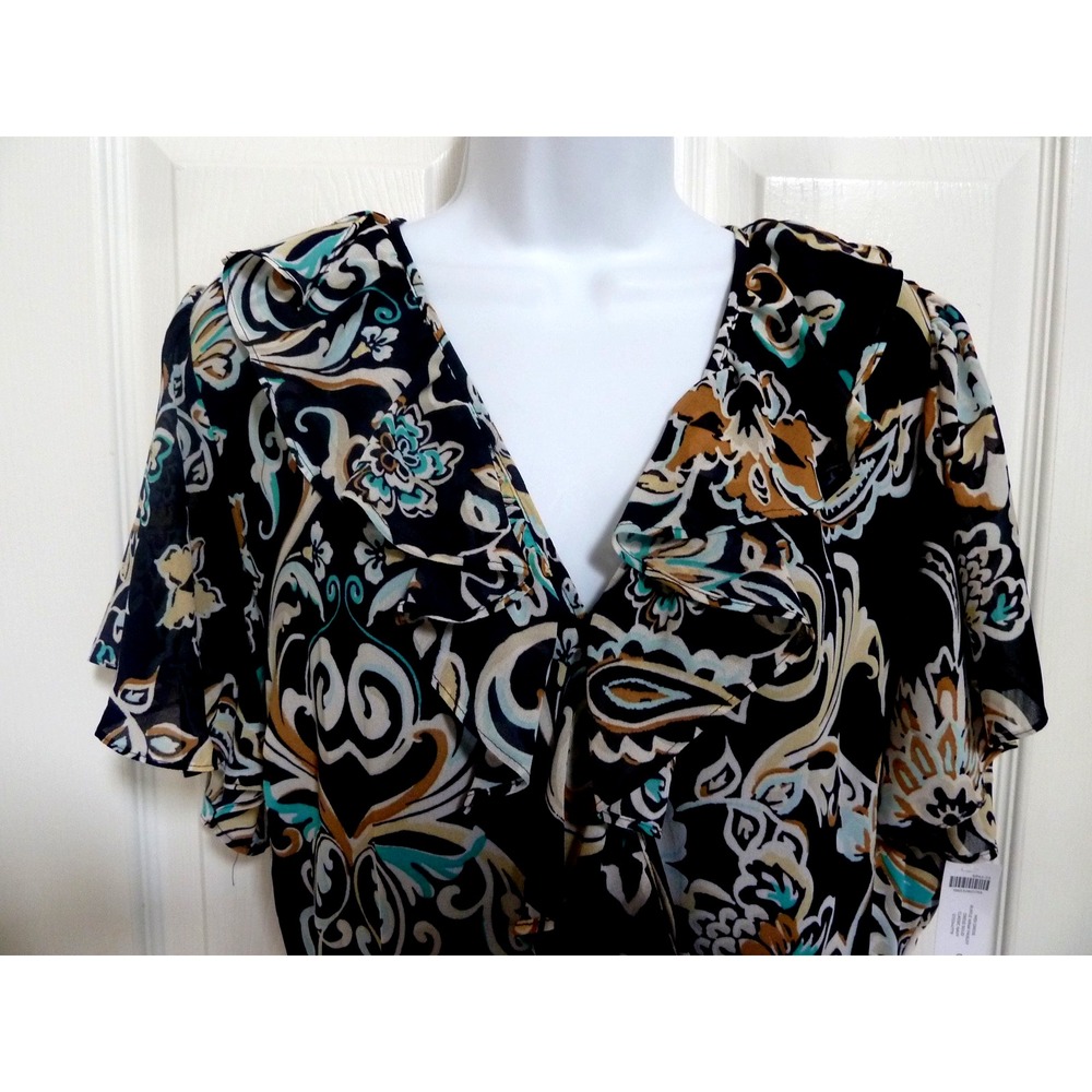 NWT CHICO'S Sz 3=16, XL Midi Dress Ruffle Wrap Paisley Professional Career $179. - Picture 2 of 9
